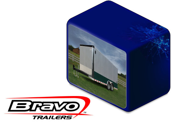 Bravo Trailers logo alongside a trailer product photo