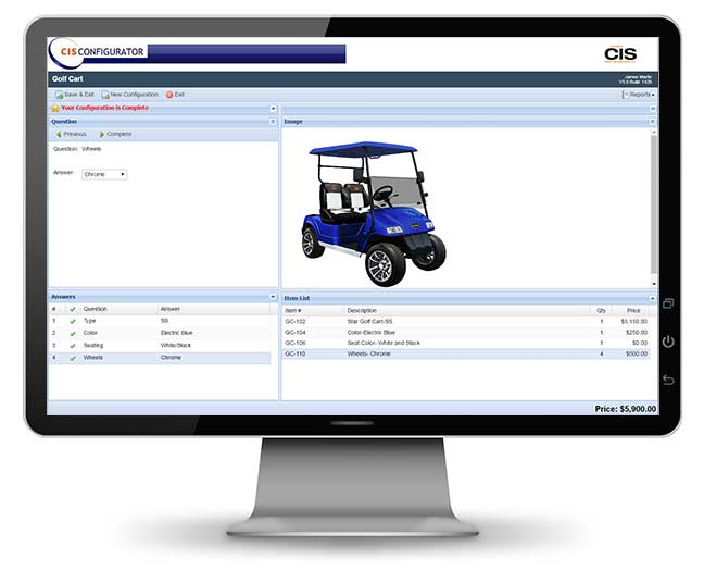 Golf cart configurator on a LED monitor