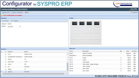 CIS Configurator for SYSPRO used for SafeWays Garage Doors